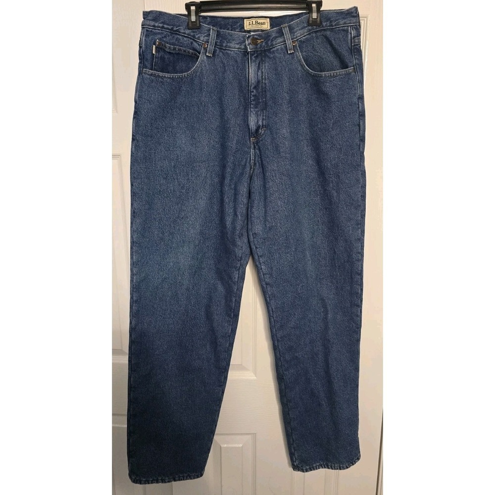 LL Bean Fleece Lined Jeans Vtg Blue Denim Mens 38x34 (36x32 Relaxed Fit Straight